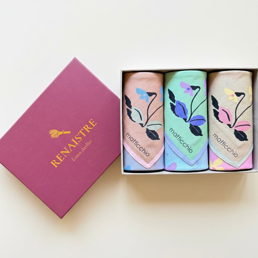 Ladies' Handkerchief Box Set - Pastel Flora - Designed in Italy