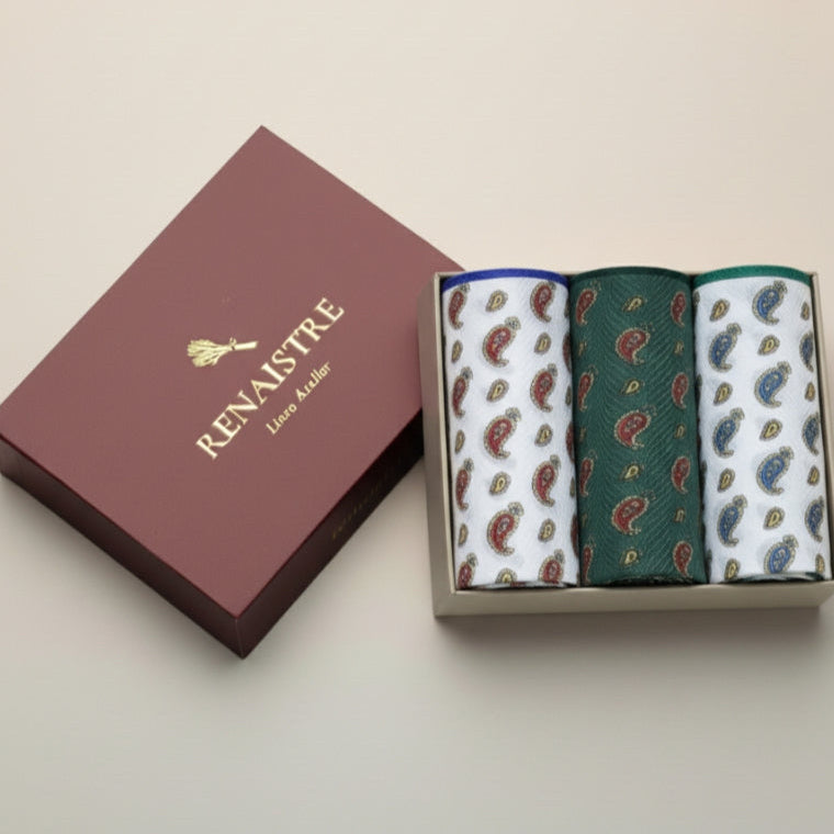 Men's Handkerchief Box Set - Paisley Signature Handkerchief Set - Designed in Italy