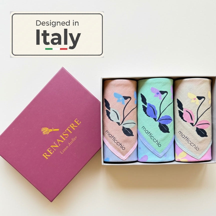 Ladies' Handkerchief Box Set - Pastel Flora - Designed in Italy