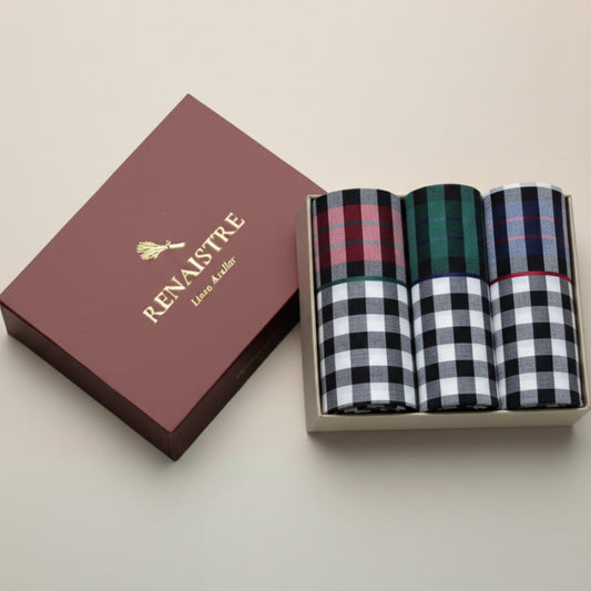 Men's Handkerchief Box Set - Bordered Checks